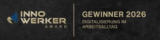 Siegel des InnoWerker-Awards: Gewinner 2026 in der Kategorie Digitalisierung im Arbeitsalltag.